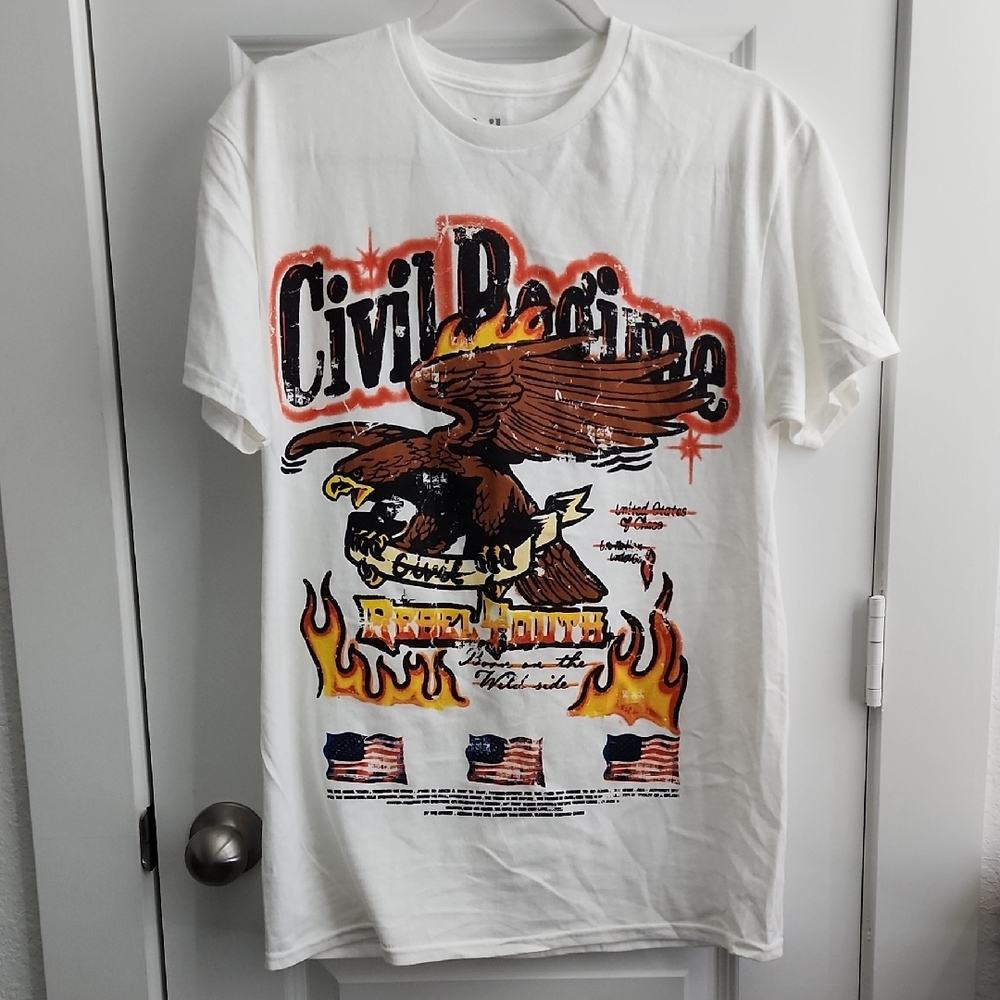 Civilregime White Graphic T-Shirt Eagle American Flag Street Wear #37